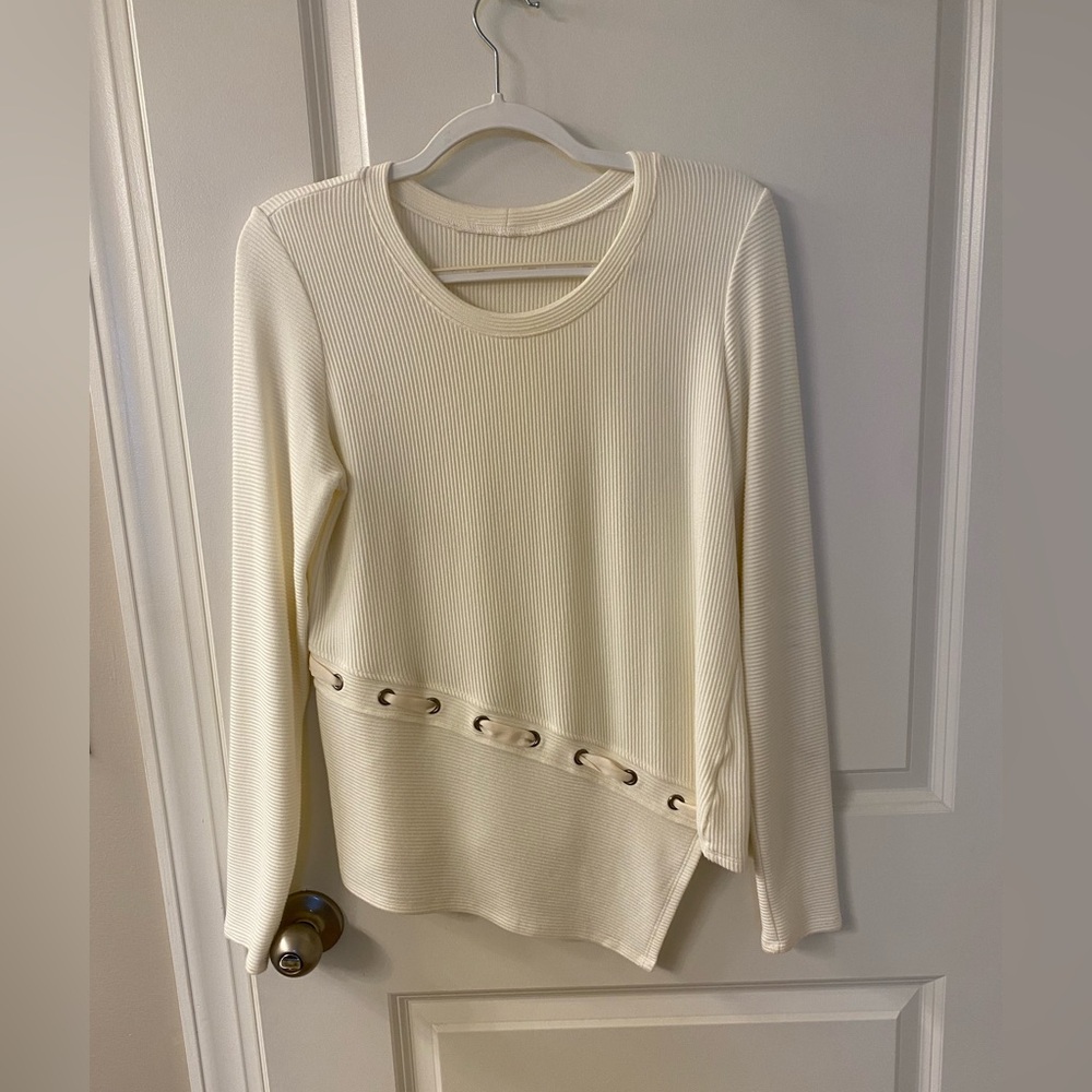 Elegant Cream Asymmetrical Top with Grommet Accents